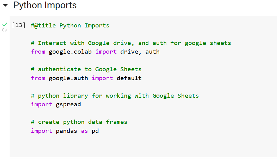 python code importing colab and pandas libraries