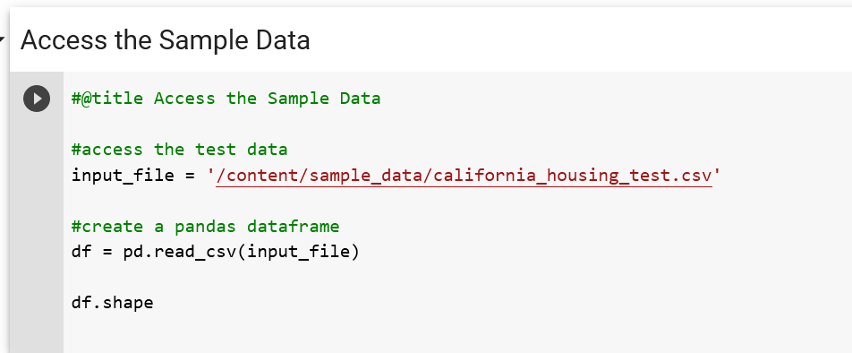 code cell showing accessing the sample data