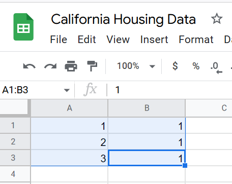 the output of the code cell above in Google Sheets